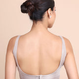 Silver Tissue Sleeveless Blouse Square Neckline Blouse Back