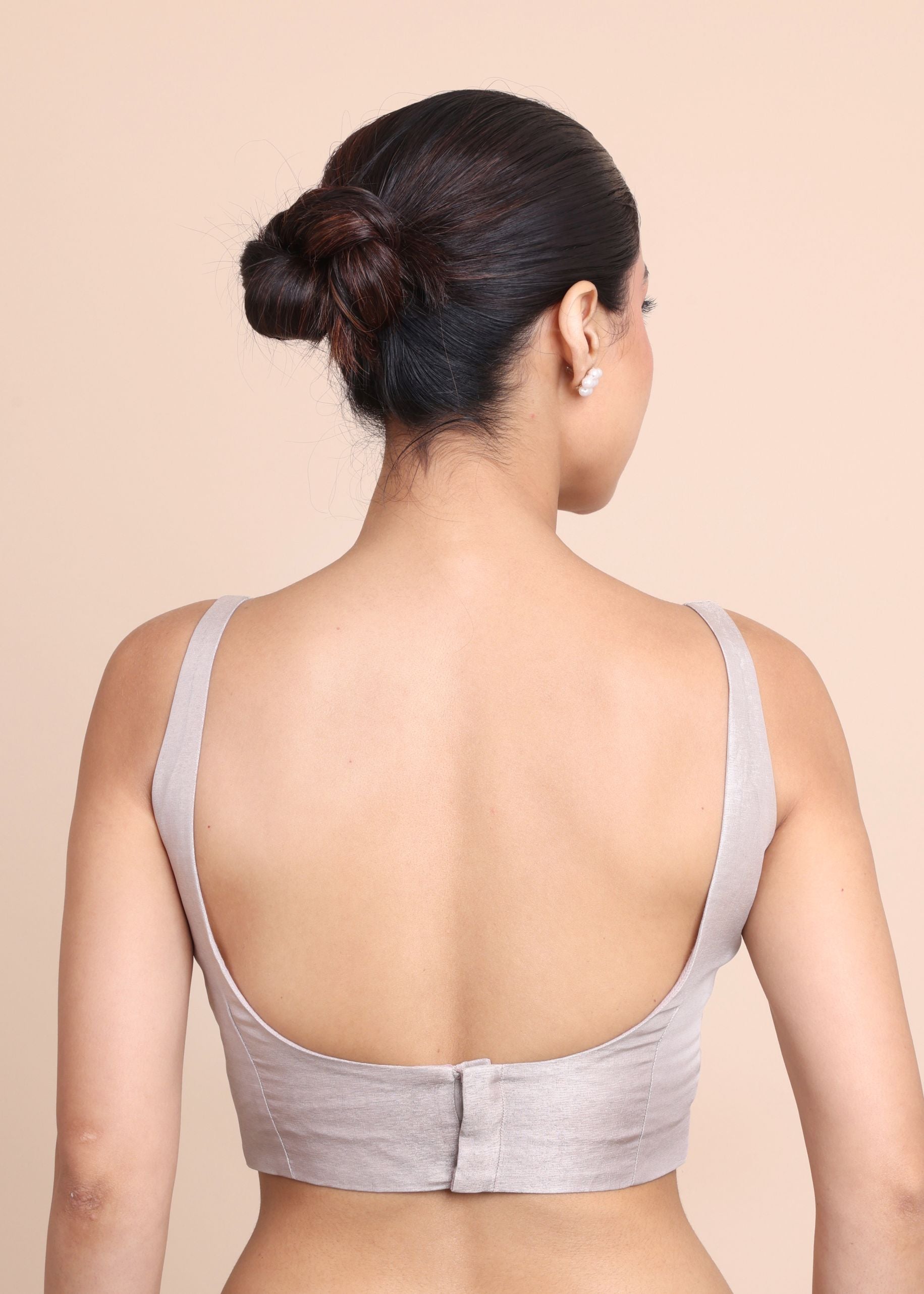 Silver Tissue Sleeveless Blouse Square Neckline Blouse Back