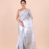 Silver Woven Tissue Silk Saree full