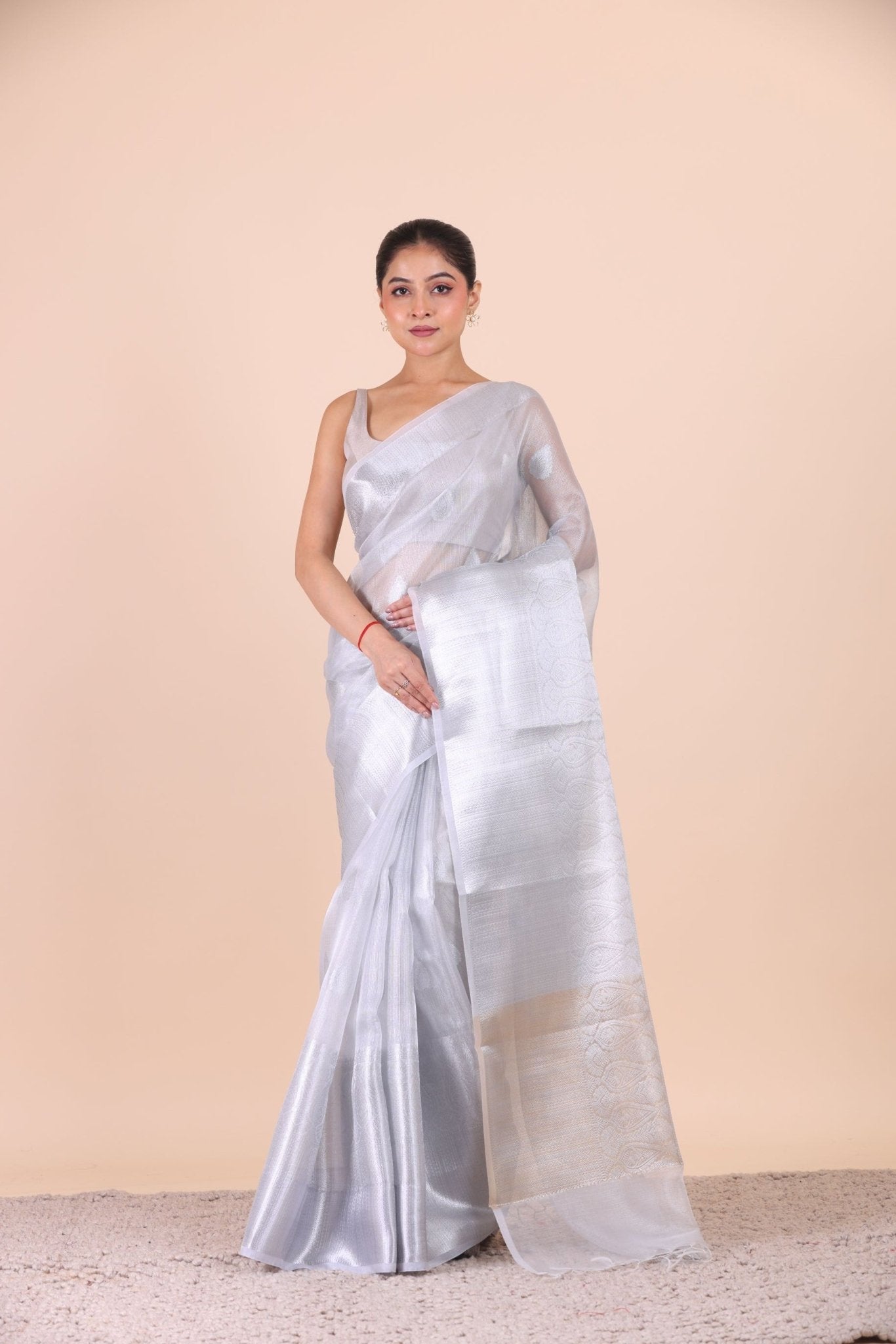 Silver Woven Tissue Silk Saree full