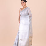 Silver Woven Tissue Silk Saree front