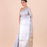 Silver Woven Tissue Silk Saree front