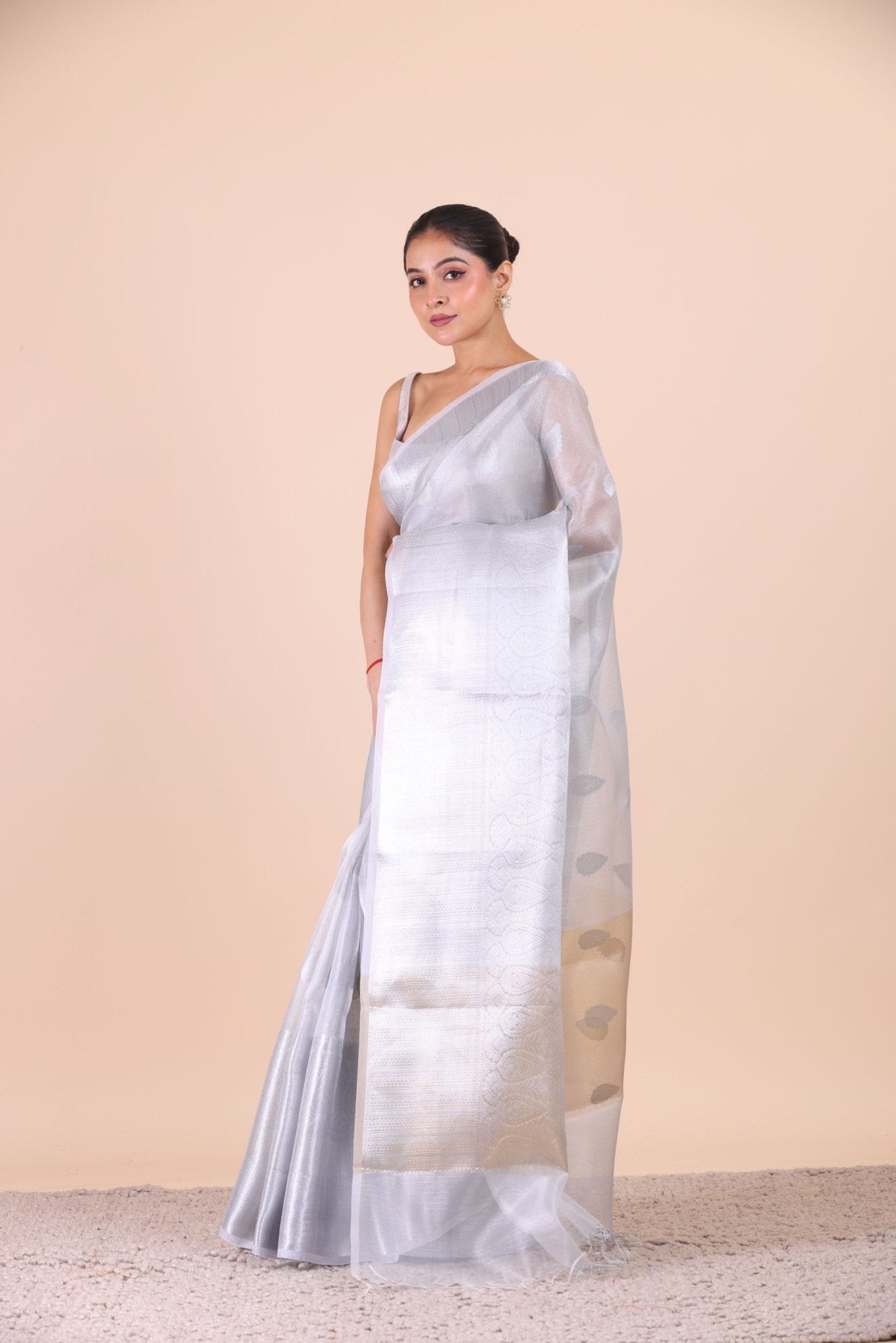 Silver Woven Tissue Silk Saree front