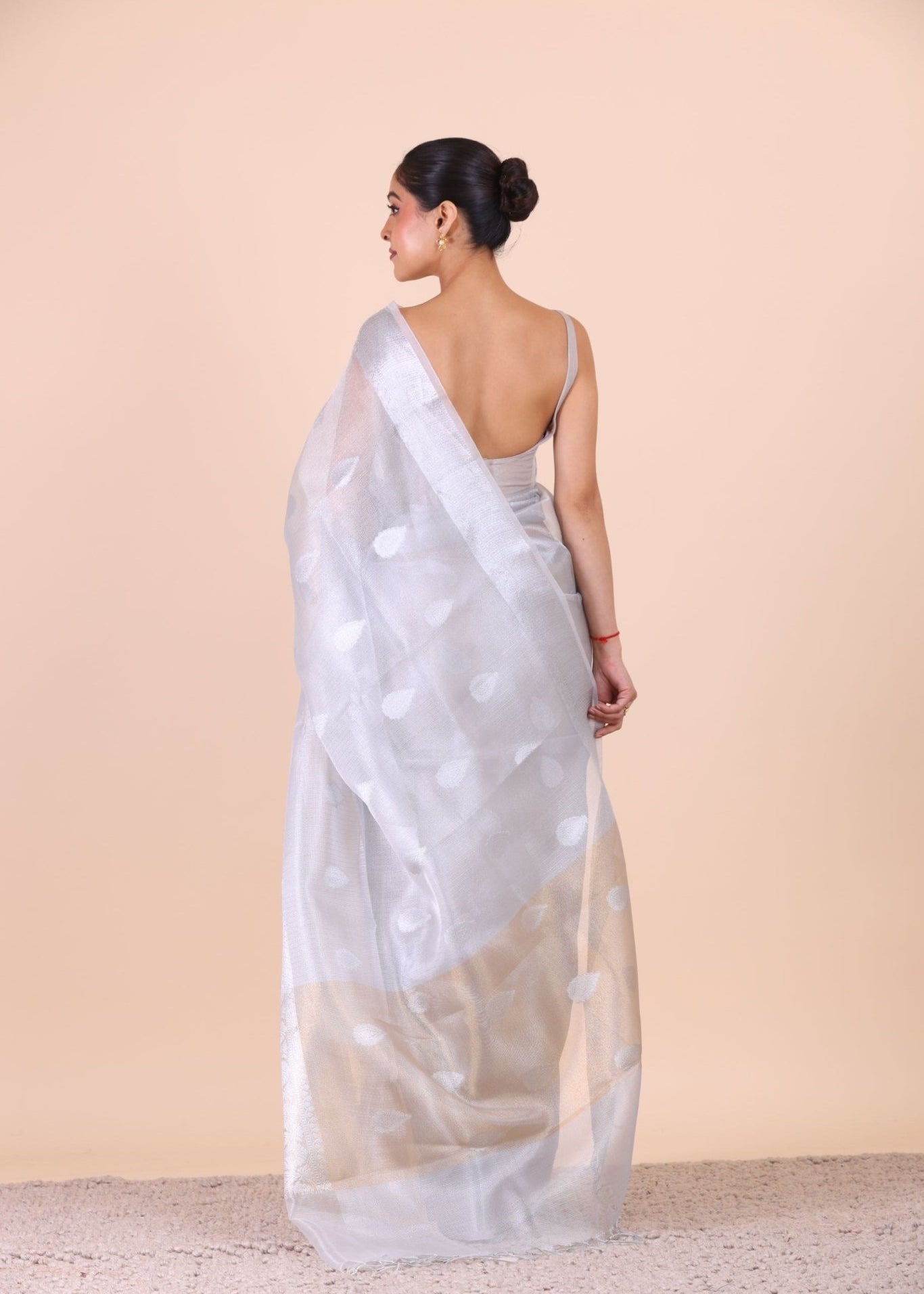 Silver Woven Tissue Silk Saree - Anvi Couture