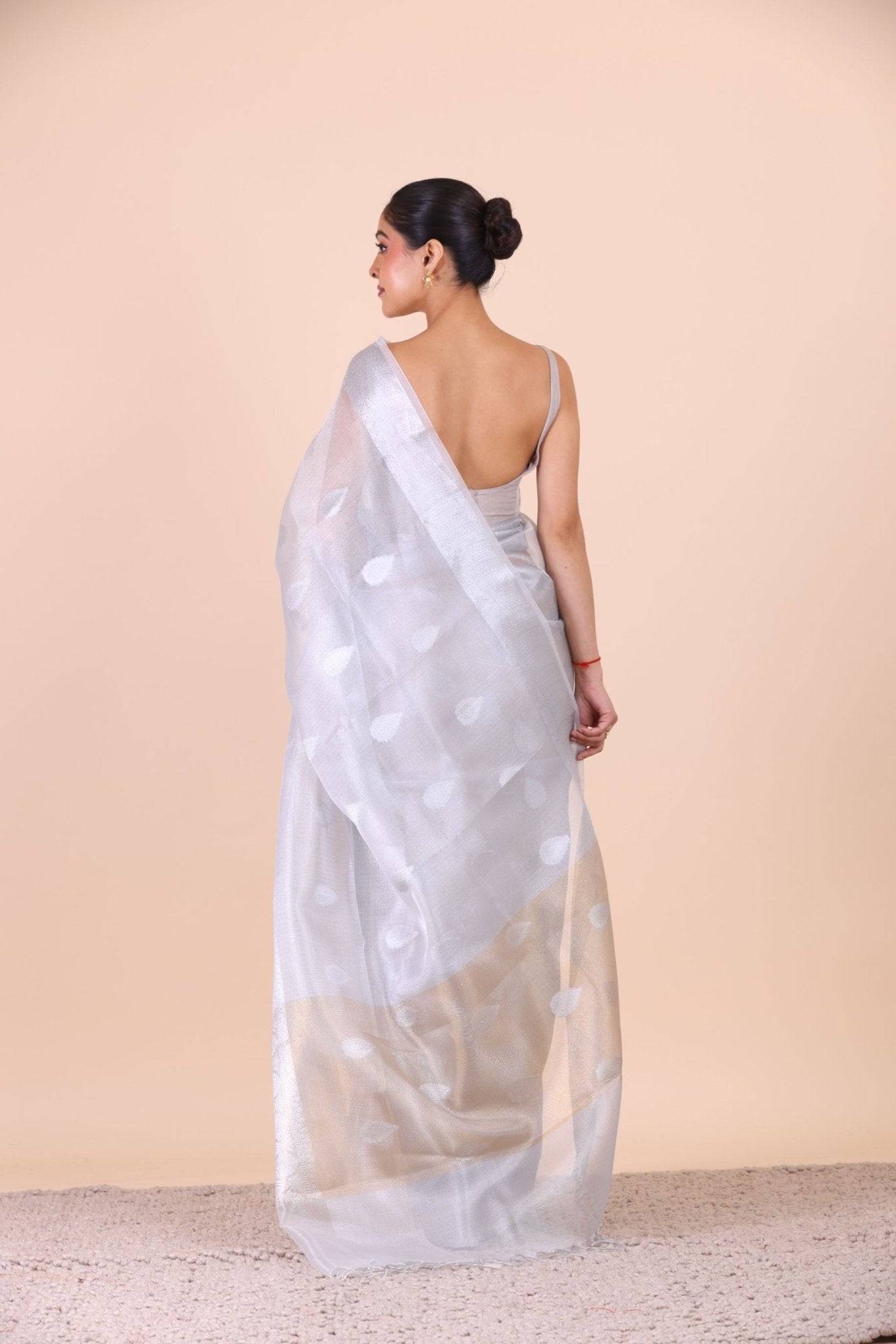 Silver Woven Tissue Silk Saree back