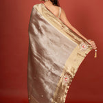 Silver and Gold tissue Silk Saree With Embroidered Work Back
