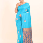 Sky Blue Borderless Kanchipuram Silk Saree front 