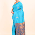 Sky Blue Borderless Kanchipuram Silk Saree side