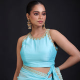 Sky Blue Designer Organza Blouse front