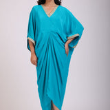 Sky Blue Drape Dress in Crepe Silk full