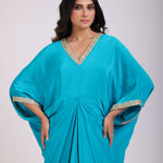 Sky Blue Drape Dress in Crepe Silk close up