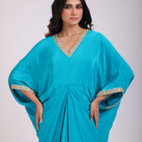 Sky Blue Drape Dress in Crepe Silk close up