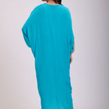 Sky Blue Drape Dress in Crepe Silk back