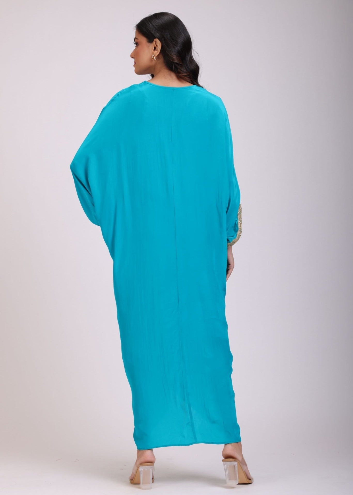 Sky Blue Drape Dress in Crepe Silk - Anvi Couture