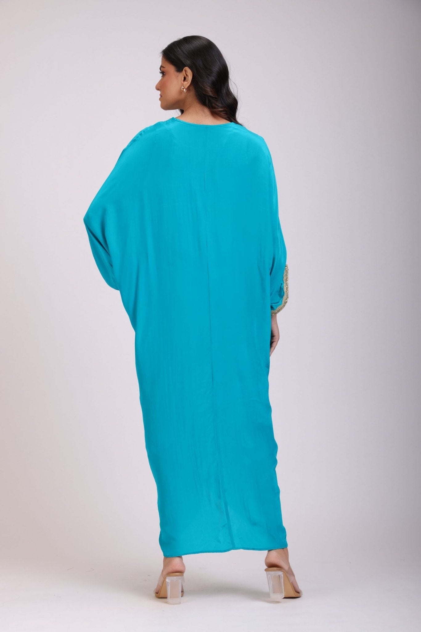 Sky Blue Drape Dress in Crepe Silk - Anvi Couture