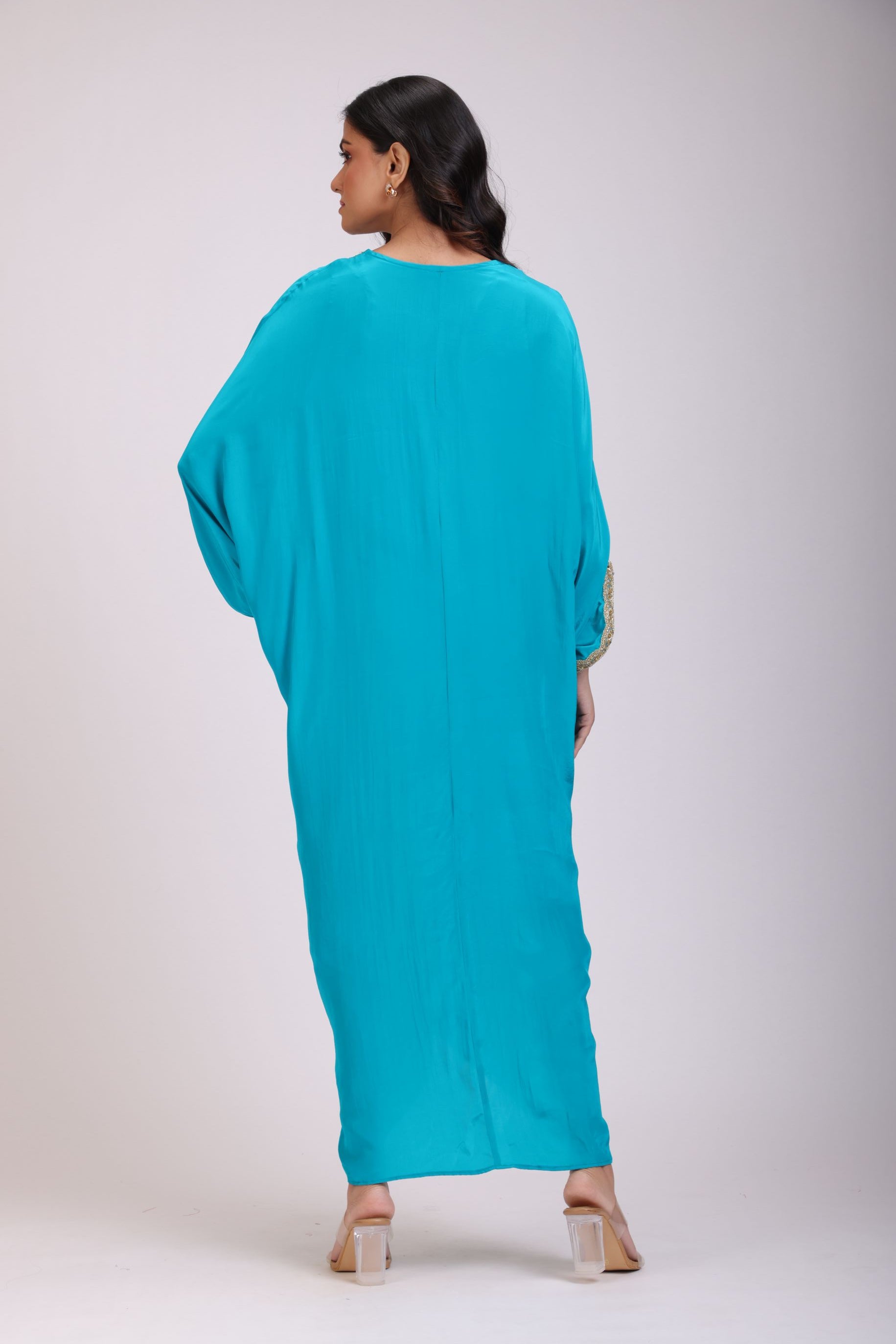 Sky Blue Drape Dress in Crepe Silk back