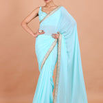 Sky Blue Georgette Saree Blouse Set With Embroidered Work Blouse front view