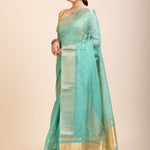 Sky Blue Kota Silk Saree With Golden Border and Pallu - Anvi Couture