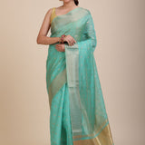 Sky Blue Kota Silk Saree With Golden Border and Pallu Full

