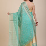 Sky Blue Kota Silk Saree With Golden Border and Pallu Back
