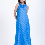 Sky Blue Printed Maxi Gown long Dress Front
