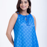 Sky Blue Printed Maxi Gown long Dress Close Up
