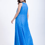 Sky Blue Printed Maxi Gown long Dress Back
