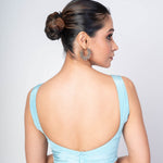 Sky Blue Sleeveless Satin Silk V - Neck Blouse With Back Closure - Anvi Couture