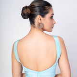 Sky Blue Sleeveless Satin Silk V - Neck Blouse With Back Closure - Anvi Couture