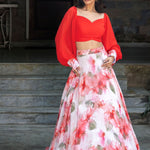 Soft Bloom White and Orange Floral Lehenga Ensemble | White Floral Wedding Dress