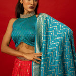 Pink and Blue Banarasi Silk Lehenga with Zari Work – Perfect for Bridesmaids