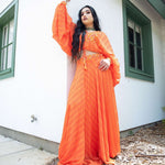 Sunrise Orange Drape Skirt with Embroidered Peplum Top - Anvi Couture