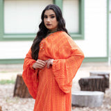 Sunrise Orange Drape Skirt with Embroidered Peplum Top - Anvi Couture