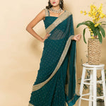 Teal Blue Pure Georgette Saree with Zardosi Embroidery - Anvi Couture