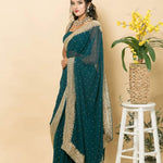 Teal Blue Pure Georgette Saree with Zardosi Embroidery - Anvi Couture