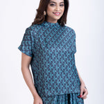 Teal Blue  Drape Skirt Co-Ord Set 