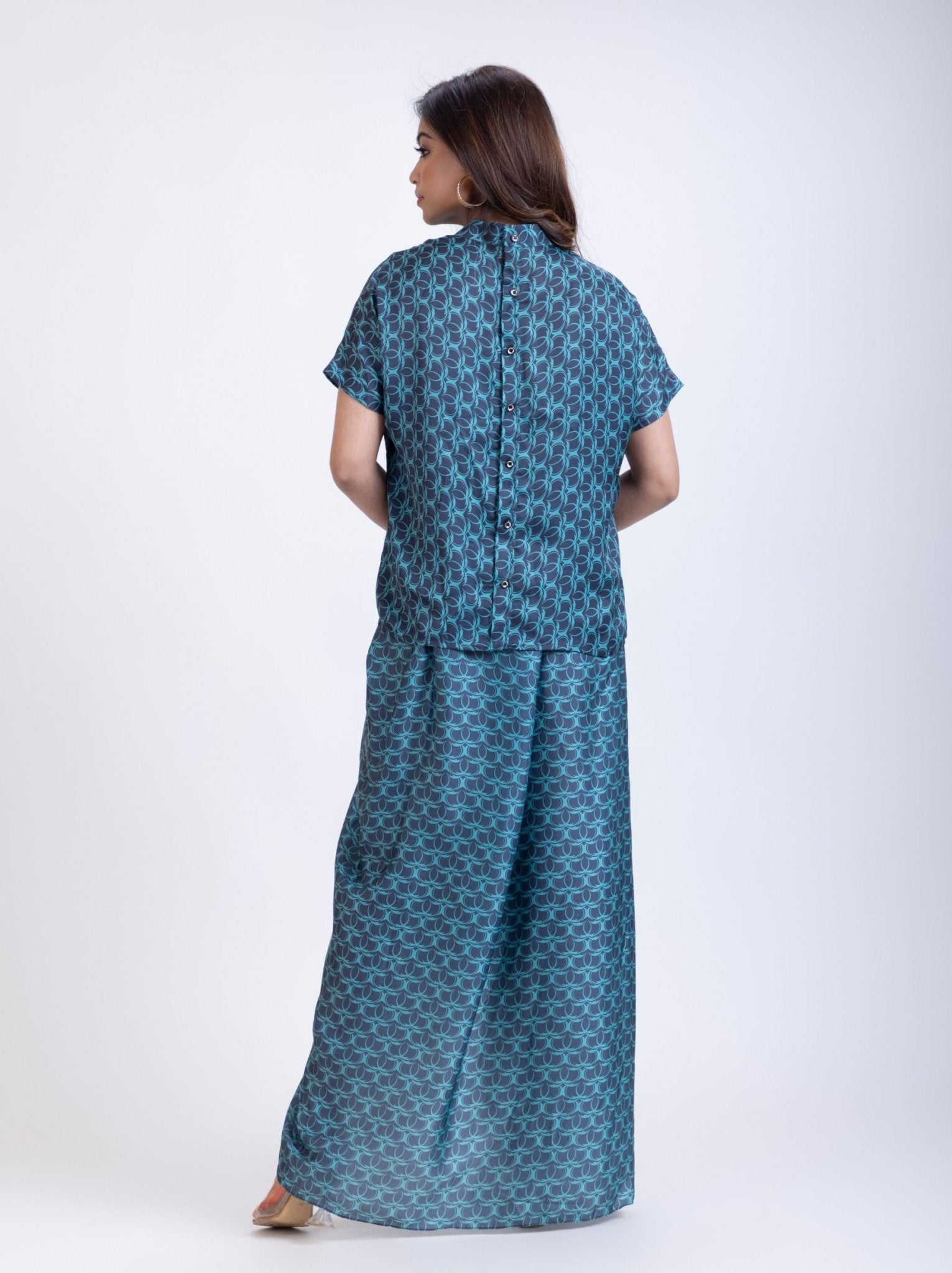Teal Blue Drape Skirt Co-Ord Set - Anvi Couture