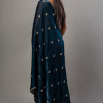 Teal Blue Satin Silk Saree With Hand Embroidered Cut dana work - Anvi Couture