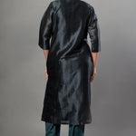 Teal Blue Silk Kurti Set with Stone Work and Printed Dupatta - Anvi Couture
