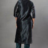 Teal Blue Silk Kurti Set with Stone Work and Printed Dupatta - Anvi Couture