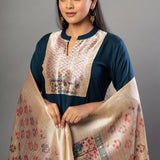 Teal Blue Straight Kurti Set with Cotton Silk - Anvi Couture