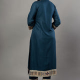 Teal Blue Straight Kurti Set with Cotton Silk - Anvi Couture