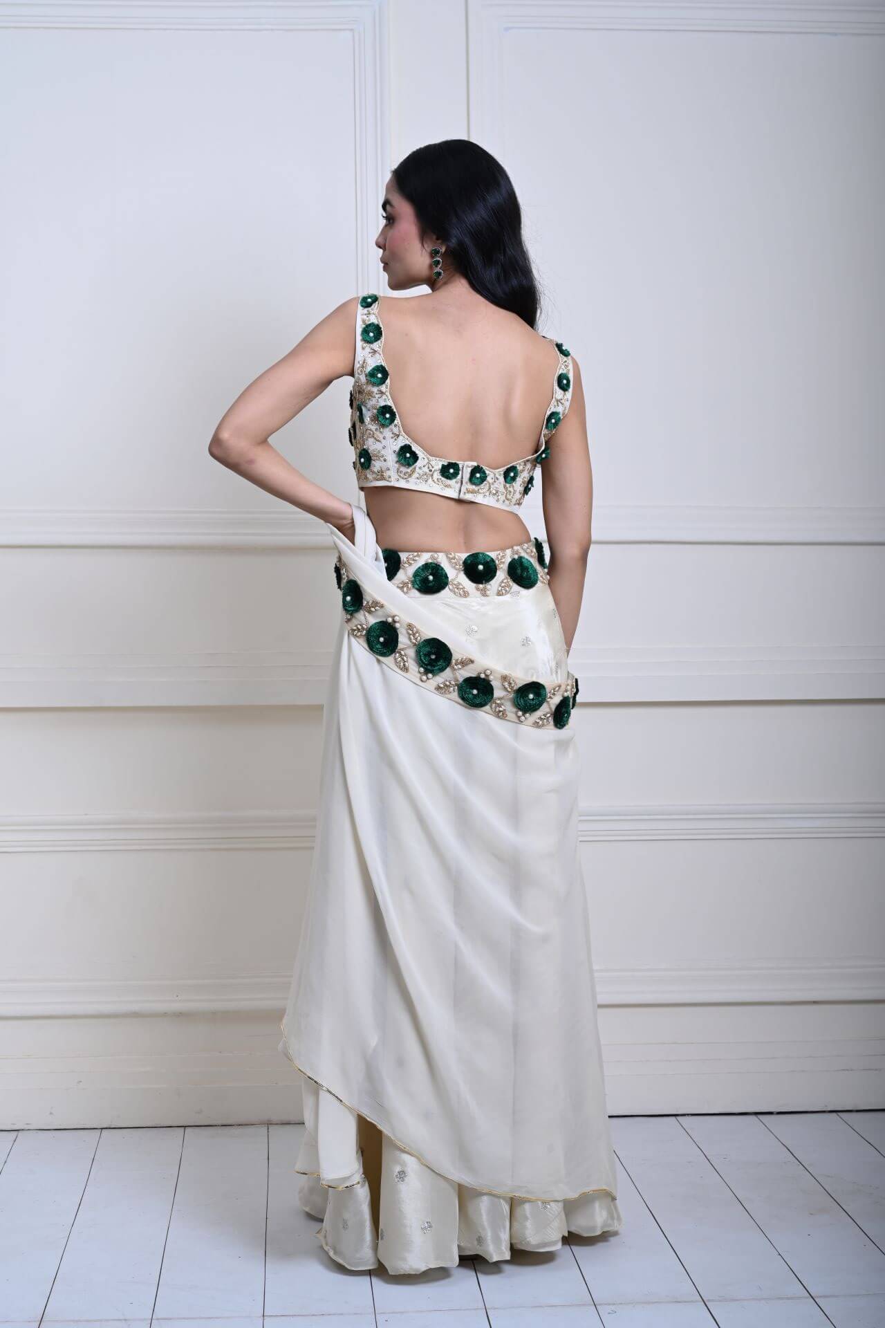 Timeless Ivory Cape Lehenga | Indian Wedding Attire | Back Side