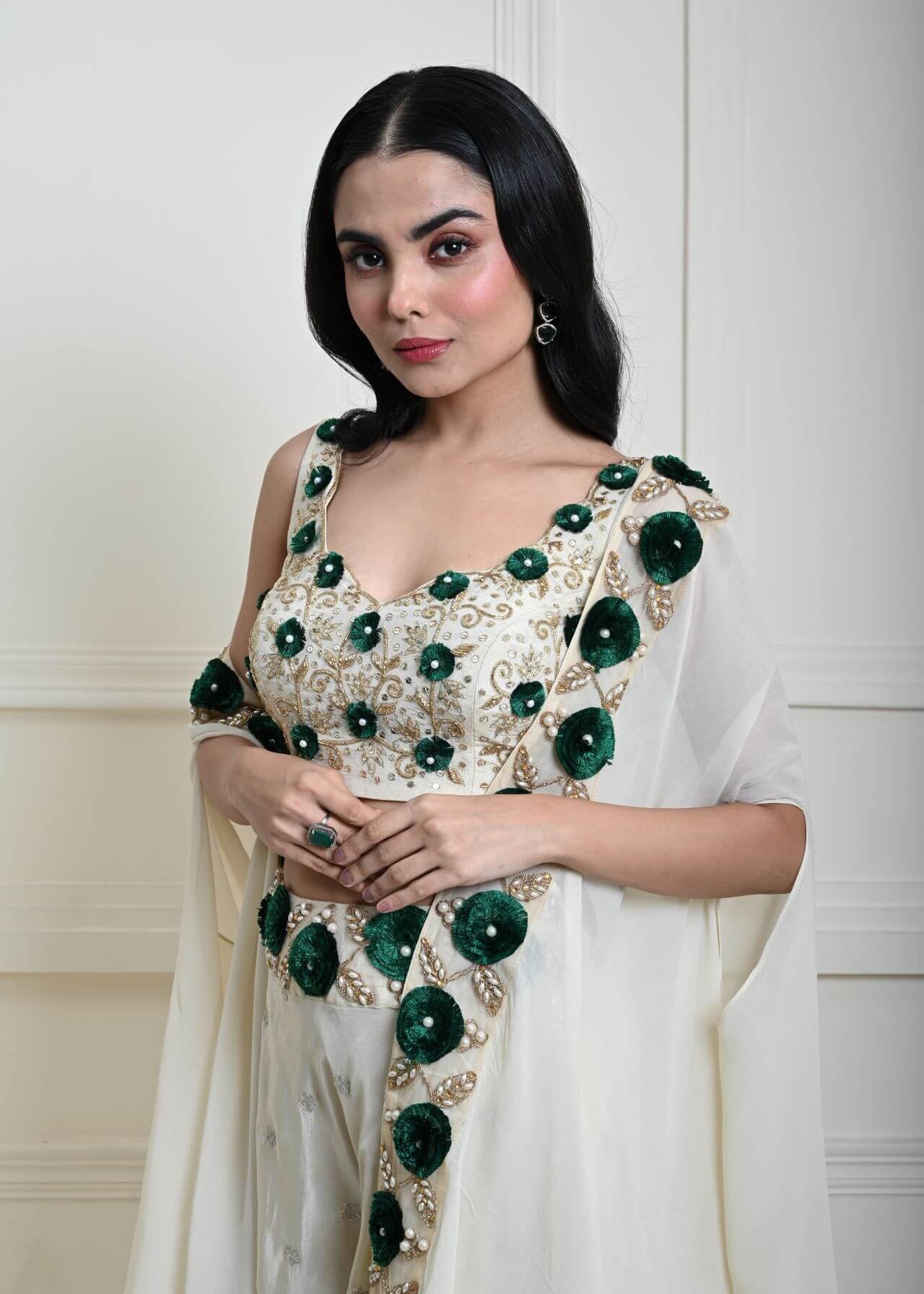 Timeless Ivory Cape Lehenga | Indian Wedding Attire | Closure Look