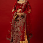 Stunning Red Velvet Bridal Lehenga with Handcrafted Zardozi Details