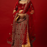 Stunning Red Velvet Bridal Lehenga with Handcrafted Zardozi Details