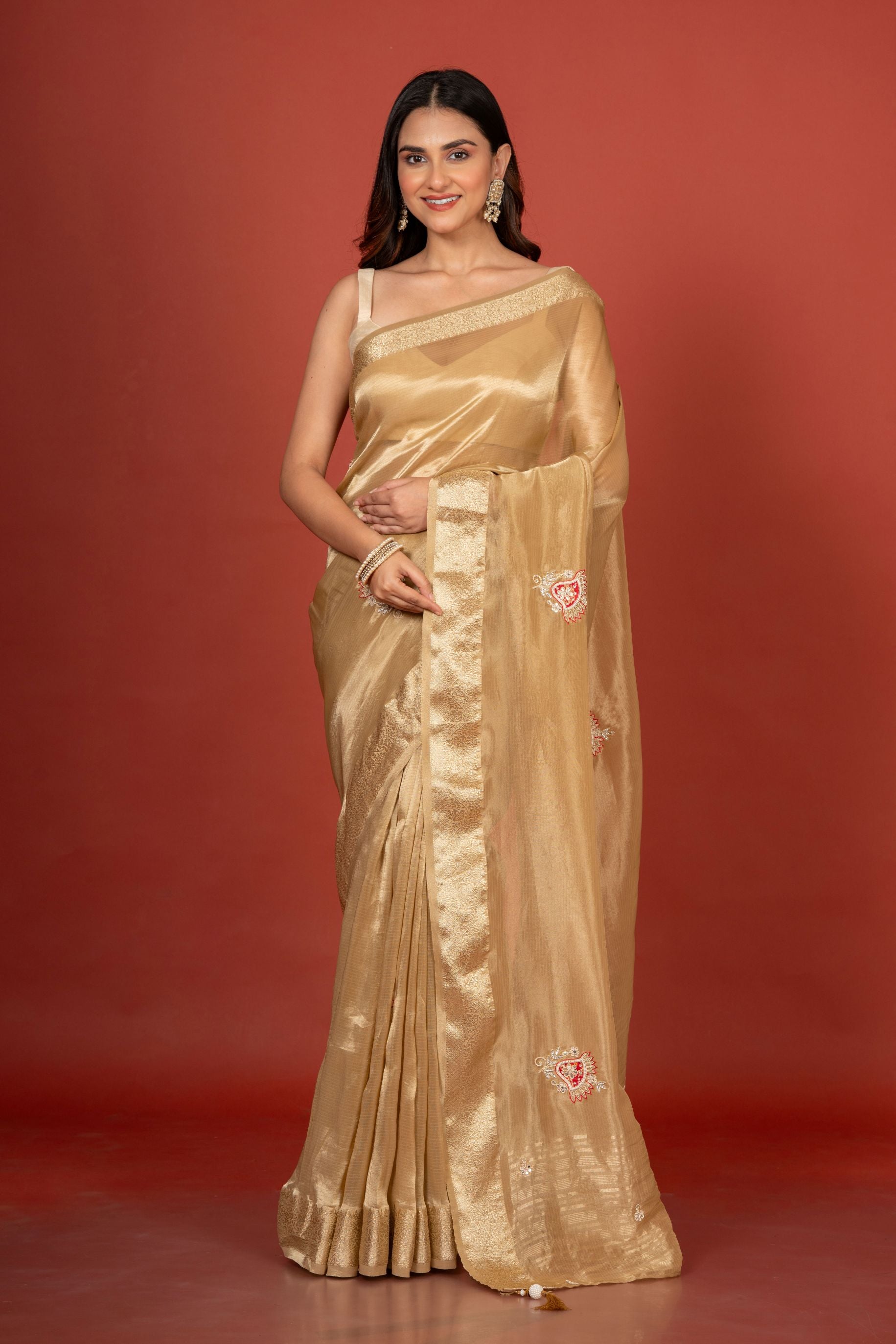 Tissue Organza Embroidered Saree Full

