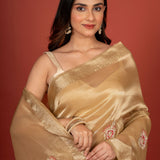 Tissue Organza Embroidered Saree Close Up
