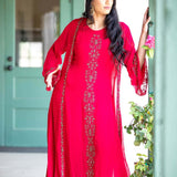 Torch Red Embroidered Dress with Long Jacket - Anvi Couture