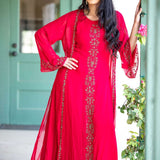 Torch Red Embroidered Dress with Long Jacket - Anvi Couture